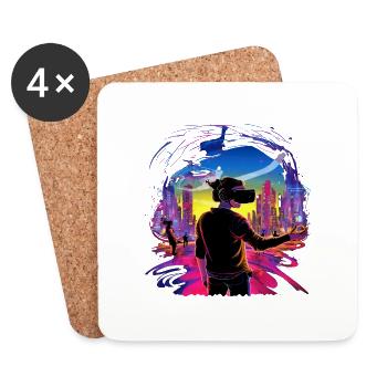 Urban VR Exploration: Cityscape Immersion Art - Untersetzer (4er-Set) - Weiß - Vorne