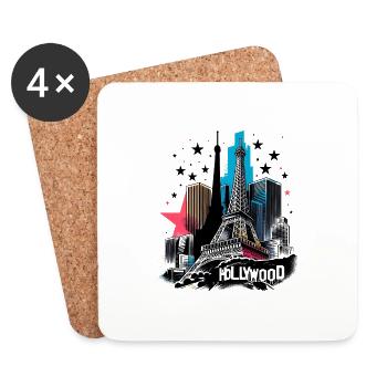Paris Hollywood Skyline – Kulturelle Ikonen Kunst - Untersetzer (4er-Set) - Weiß - Vorne