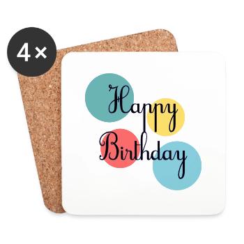 HAPPY BIRTHDAY. JOYEUX ANNIVERSAIRE. ANNIVERSAIRE. - Dessous de verre (lot de 4) - blanc - Devant