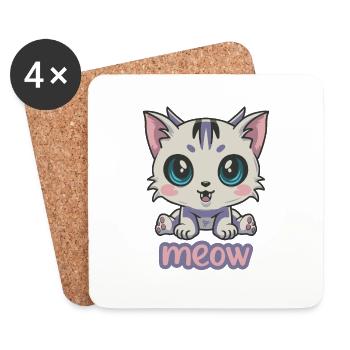 Adorable Anime Kitten with Big Blue Eyes - Coasters (set of 4) - white - Front