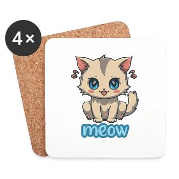Anime Kitten Meow - Design mignon et ludique - Dessous de verre (lot de 4) - blanc - Devant