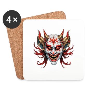 Kabuki Maske / Japanische Kunst / Theater / Antik - Untersetzer (4er-Set) - Weiß - Vorne