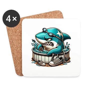 Requin cool dans un baril de natation - Dessous de verre (lot de 4) - blanc - Devant