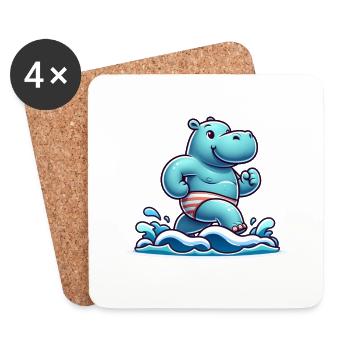 Hippopotame de compétition de natation - Dessous de verre (lot de 4) - blanc - Devant