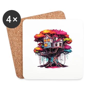 Treehouse / Treetop / Treehouse / Adventure - Coasters (set of 4) - white - Front