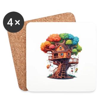 Treehouse / Treetop / Treehouse / Adventure - Coasters (set of 4) - white - Front