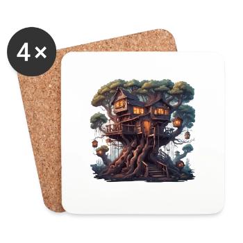 Treehouse / Treetop / Treehouse / Adventure - Coasters (set of 4) - white - Front