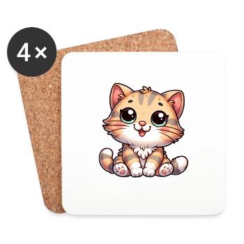 Cat Cute with Big Eyes for Cat Lovers - Coasters (set of 4) - white - Front