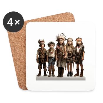 Les Indiens et la squaw comme costumes de carnaval - Dessous de verre (lot de 4) - blanc - Devant