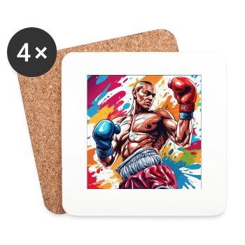 Boxeur / Sports / Combat / Arène / Ring de boxe / Poings - Dessous de verre (lot de 4) - blanc - Devant