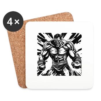 Boxeur / Sports / Combat / Arène / Ring de boxe / Poings - Dessous de verre (lot de 4) - blanc - Devant