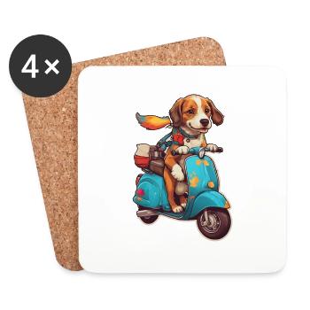 Hund auf einem Roller - Untersetzer (4er-Set) - Weiß - Vorne