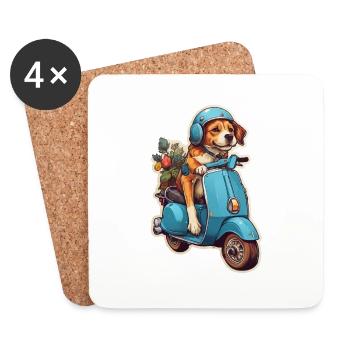 Chien sur une trottinette - Dessous de verre (lot de 4) - blanc - Devant