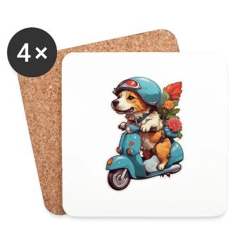 Chien sur une trottinette - Dessous de verre (lot de 4) - blanc - Devant