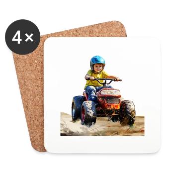 Kids love pedal tractor riding - Coasters (set of 4) - white - Front