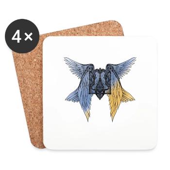 winged trident of Ukraine with the flag - Coasters (set of 4) - white - Front