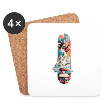 Snowboard with mountains and some geometric - Coasters (set of 4) - white - Front