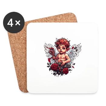 Cupidon / Amour / Flèche / Coeur / Saint Valentin - Dessous de verre (lot de 4) - blanc - Devant