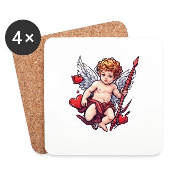 Cupidon / Amour / Flèche / Coeur / Saint Valentin - Dessous de verre (lot de 4) - blanc - Devant
