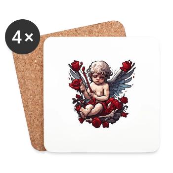 Cupidon / Amour / Flèche / Coeur / Saint Valentin - Dessous de verre (lot de 4) - blanc - Devant