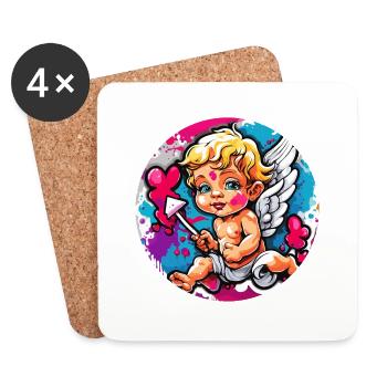 Cupidon / Amour / Flèche / Coeur / Saint Valentin - Dessous de verre (lot de 4) - blanc - Devant
