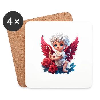 Cupidon / Amour / Flèche / Coeur / Saint Valentin - Dessous de verre (lot de 4) - blanc - Devant