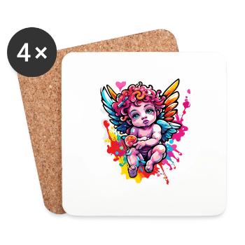 Cupidon / Amour / Flèche / Coeur / Saint Valentin - Dessous de verre (lot de 4) - blanc - Devant