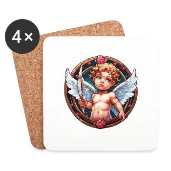 Cupidon / Amour / Flèche / Coeur / Saint Valentin - Dessous de verre (lot de 4) - blanc - Devant