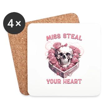 Miss Steal your Heart Valentinstag Skelett Herz - Untersetzer (4er-Set) - Weiß - Vorne