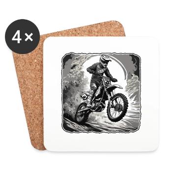 Biker / Motorbike Rider / Biker / Two-Wheeler / Cross - Coasters (set of 4) - white - Front
