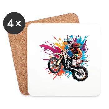 Biker / Motorcycle Rider / Biker / Two-Wheeler / Cross - Coasters (set of 4) - white - Front