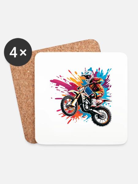 Biker / Motorrad Fahrer / Biker / Zweirad / Cross - Untersetzer (4er-Set) - Weiß
