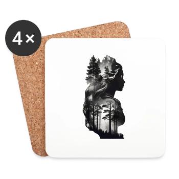 Silhouette d’une reine nordique pleine de forêt - Dessous de verre (lot de 4) - blanc - Devant