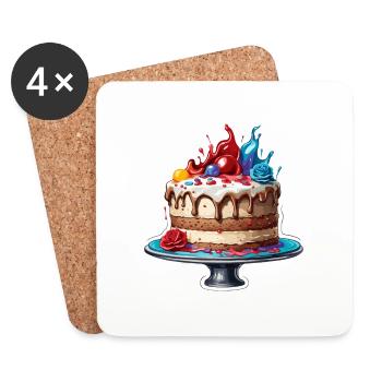Birthday Cake / Cake / Happy Birthday / Cake - Coasters (set of 4) - white - Front