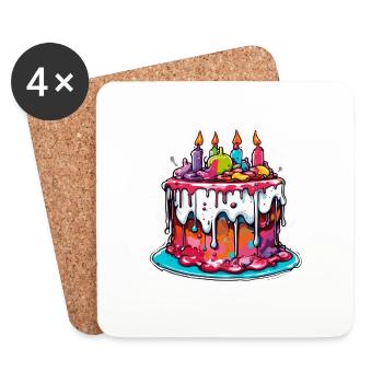 Birthday Cake / Cake / Happy Birthday / Cake - Coasters (set of 4) - white - Front