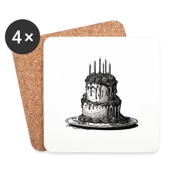 Gâteau d’anniversaire / Gâteau / Joyeux anniversaire / Gâteau - Dessous de verre (lot de 4) - blanc - Devant