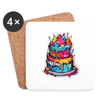 Gâteau d’anniversaire / Gâteau / Joyeux anniversaire / Gâteau - Dessous de verre (lot de 4) - blanc - Devant