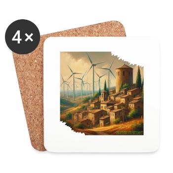 Green Energy - Italian village with wind power - Coasters (set of 4) - white - Front