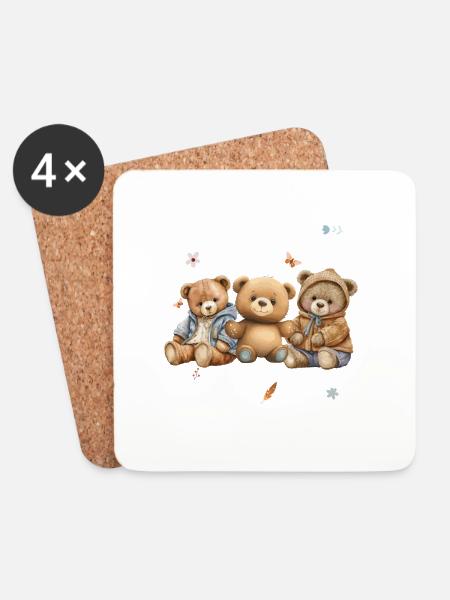 Teddybär - Untersetzer (4er-Set) - Weiß
