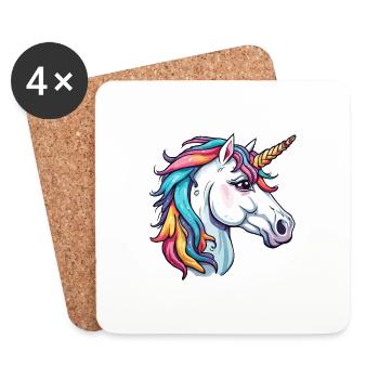 Einhorn / Fabelwesen / Märchen / Magie / Glitzer - Untersetzer (4er-Set) - Weiß - Vorne