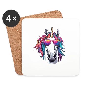Einhorn / Fabelwesen / Märchen / Magie / Glitzer - Untersetzer (4er-Set) - Weiß - Vorne