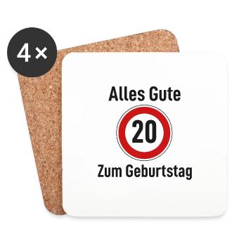 Alles Gute zum Geburtstag Straßenschild "20" - Untersetzer (4er-Set) - Weiß - Vorne