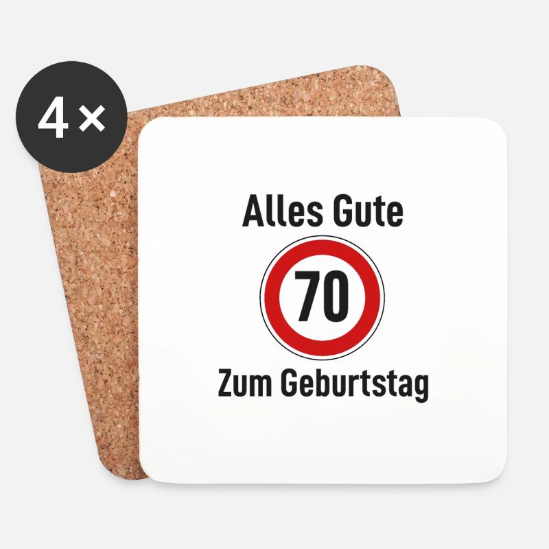Alles Gute zum Geburtstag Straßenschild "70" - Untersetzer (4er-Set) - Weiß