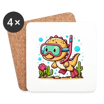 Designs For Kids – Lustige Dinosaurier - Untersetzer (4er-Set) - Weiß - Vorne