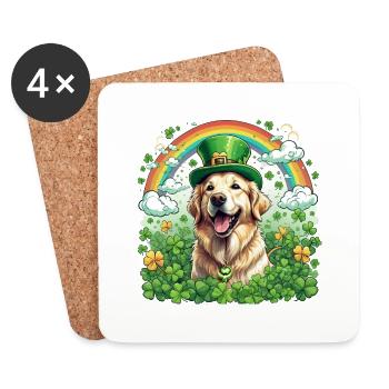 Chapeau vert et trèfle I Or de la Saint-Patrick - Dessous de verre (lot de 4) - blanc - Devant