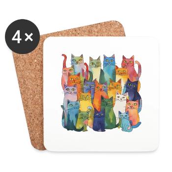 Chats colorés - Dessous de verre (lot de 4) - blanc - Devant