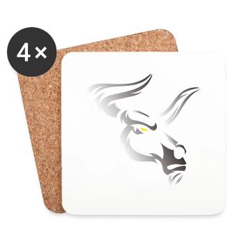 Bull Bull Head Head Logo Steak Beast Gym Horn - Coasters (set of 4) - white - Front