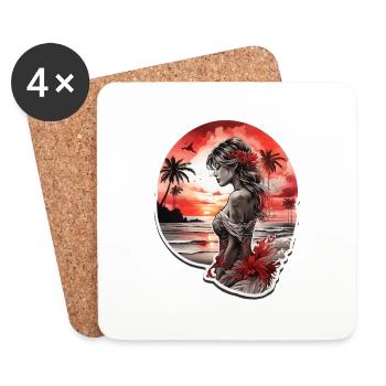 Woman on the beach looking at the red sunset - Coasters (set of 4) - white - Front