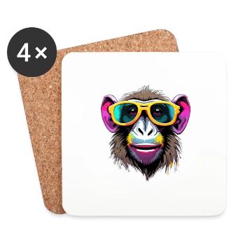 Singe / Animal / Zoo / Babian / Sauvage / Bande dessinée - Dessous de verre (lot de 4) - blanc - Devant