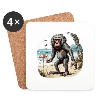 Monkey / Animal / Zoo / Babian / Wild / Comic - Coasters (set of 4) - white - Front